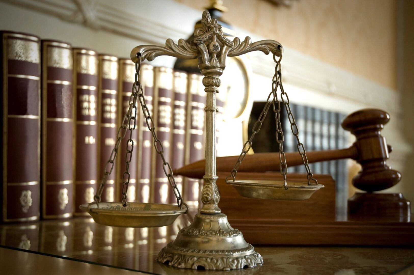 Law and justice scales in a courtroom